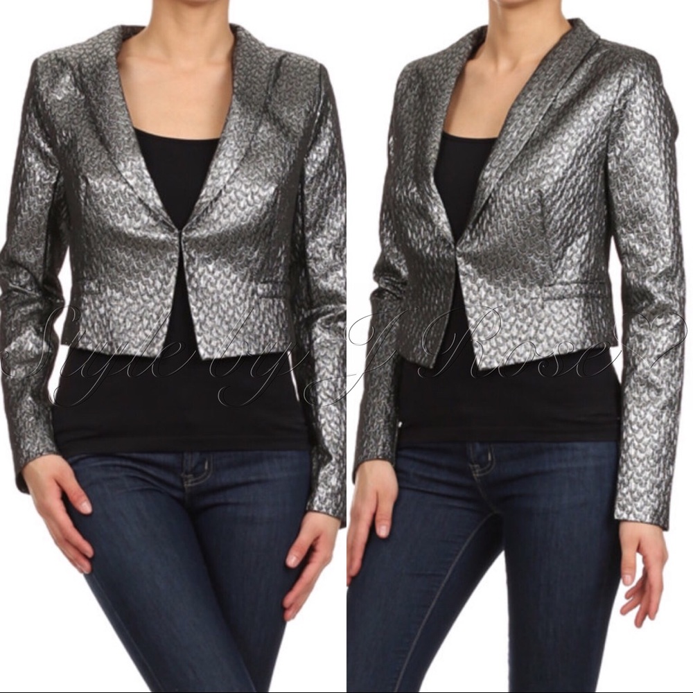 LAST! MADDIE Pewter Metallic Cropped Blazer